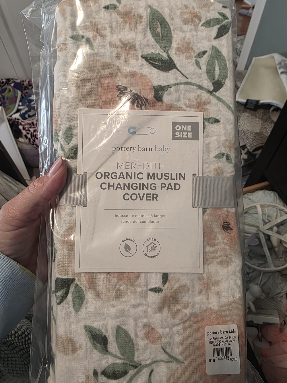 Pottery Barn Meredith Organic Muslin Changing Pad Cover - Floral Peach & Green